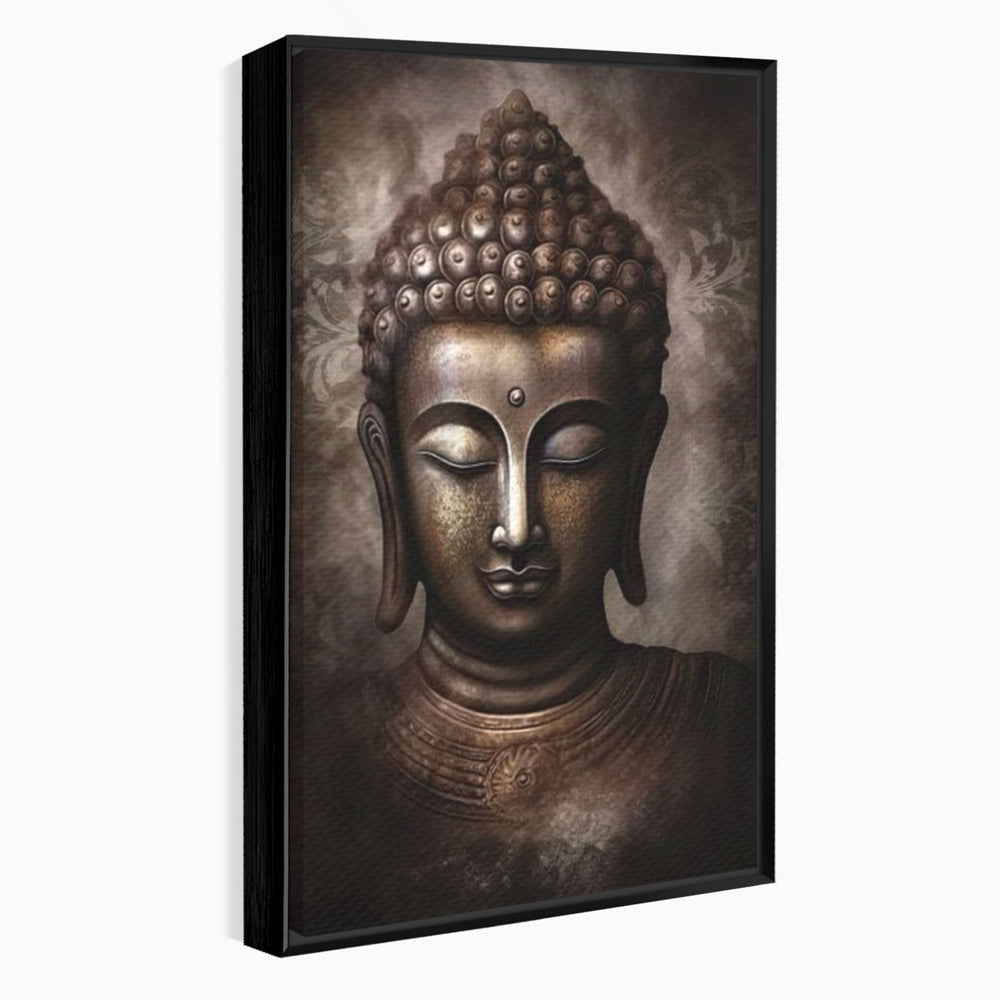 Tablou canvas cu tablou canvas cu portret buddha, in rama de aluminiu negru